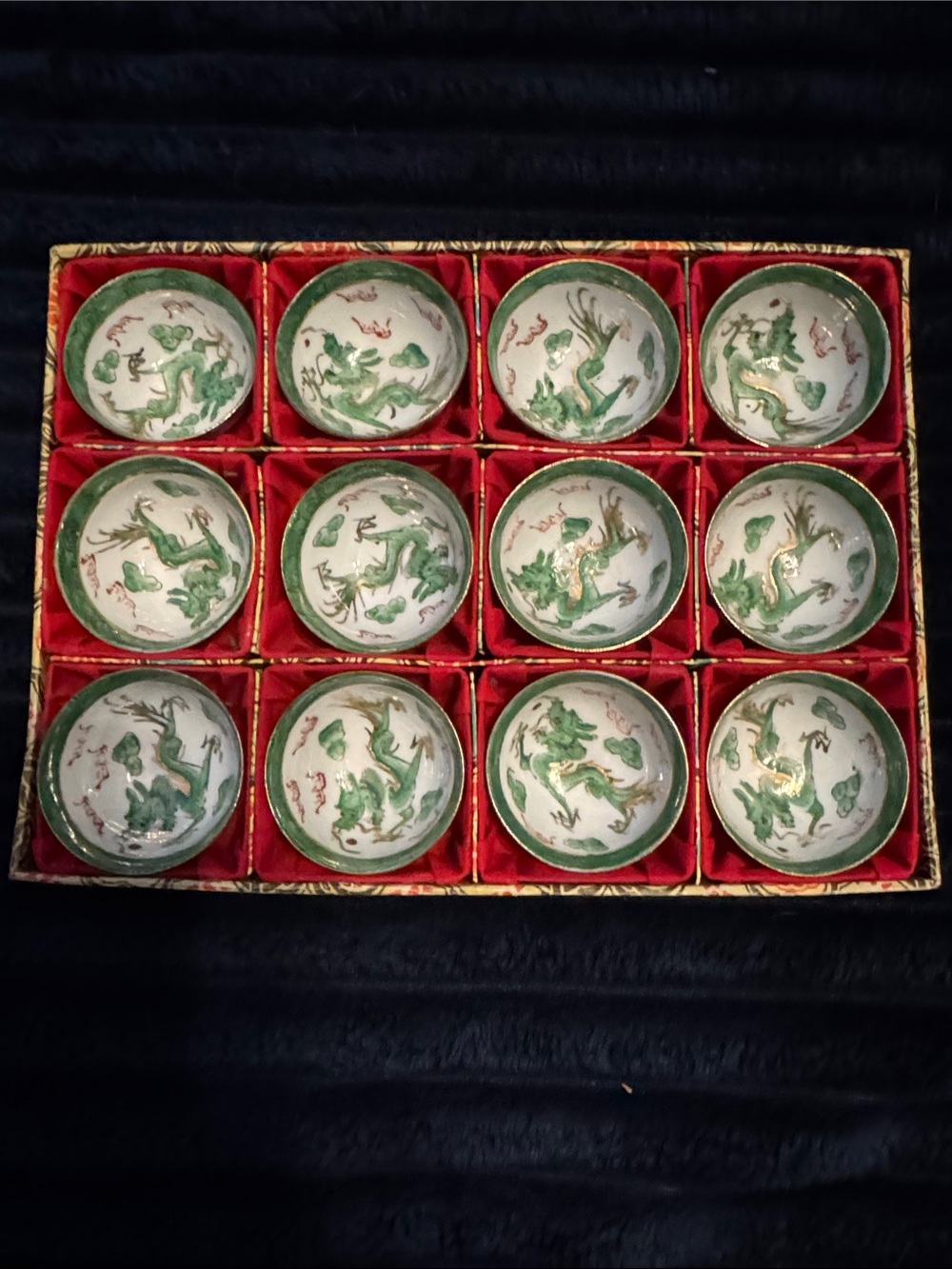 Green Dragon Porcelain Tea Bowl Set by